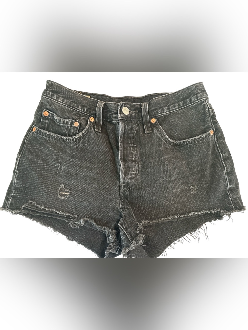🖤Levi’s 501 Original Cutoff Denim Shorts Black Size 27 Distressed Button Fly